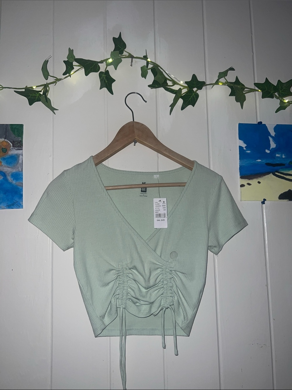 PacSun Sage Green Ribbed Ruched V‑Neck Crop Top